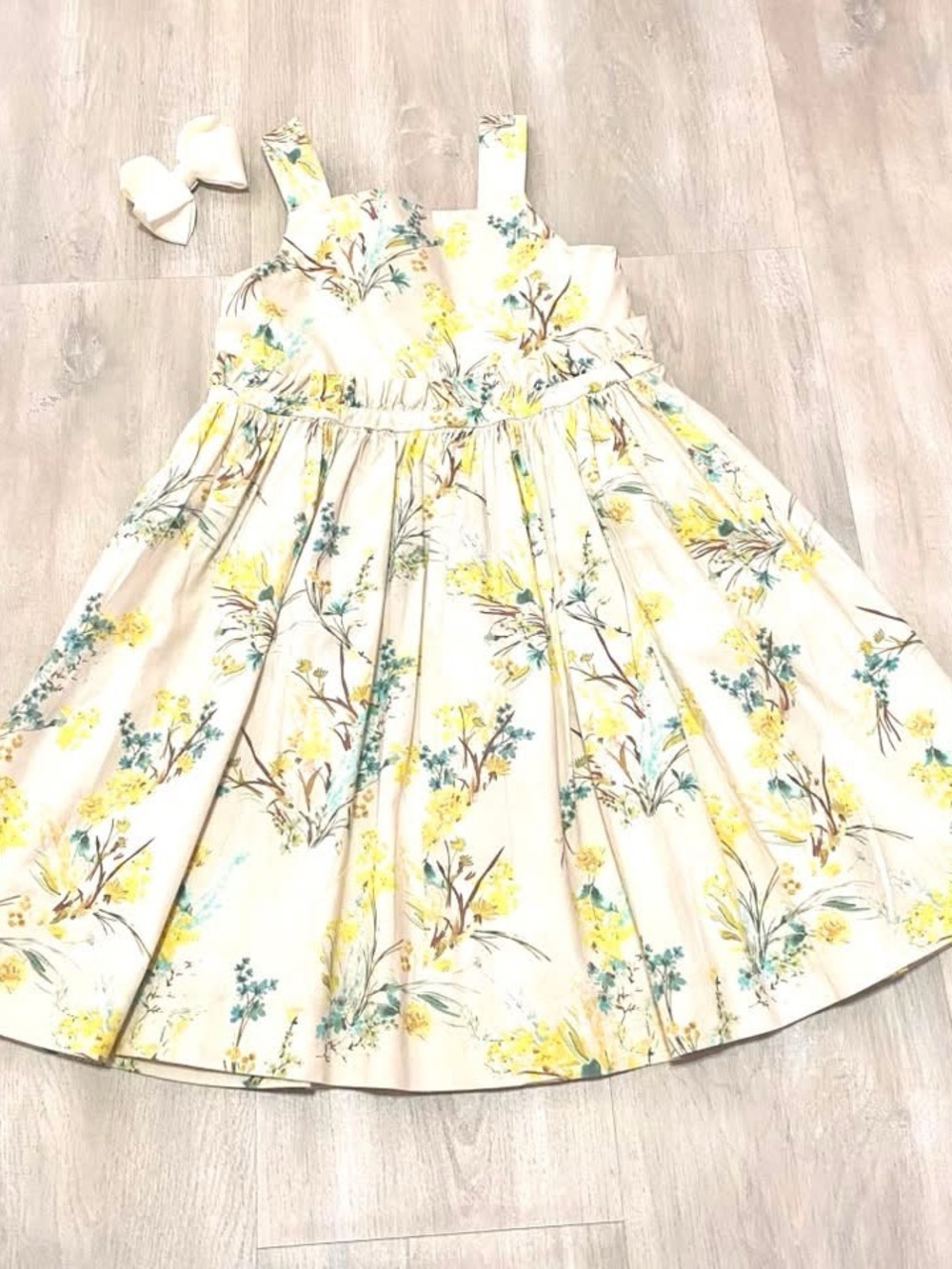 Edgehill Collection Cream Floral Party Dress with Yellow Accents
